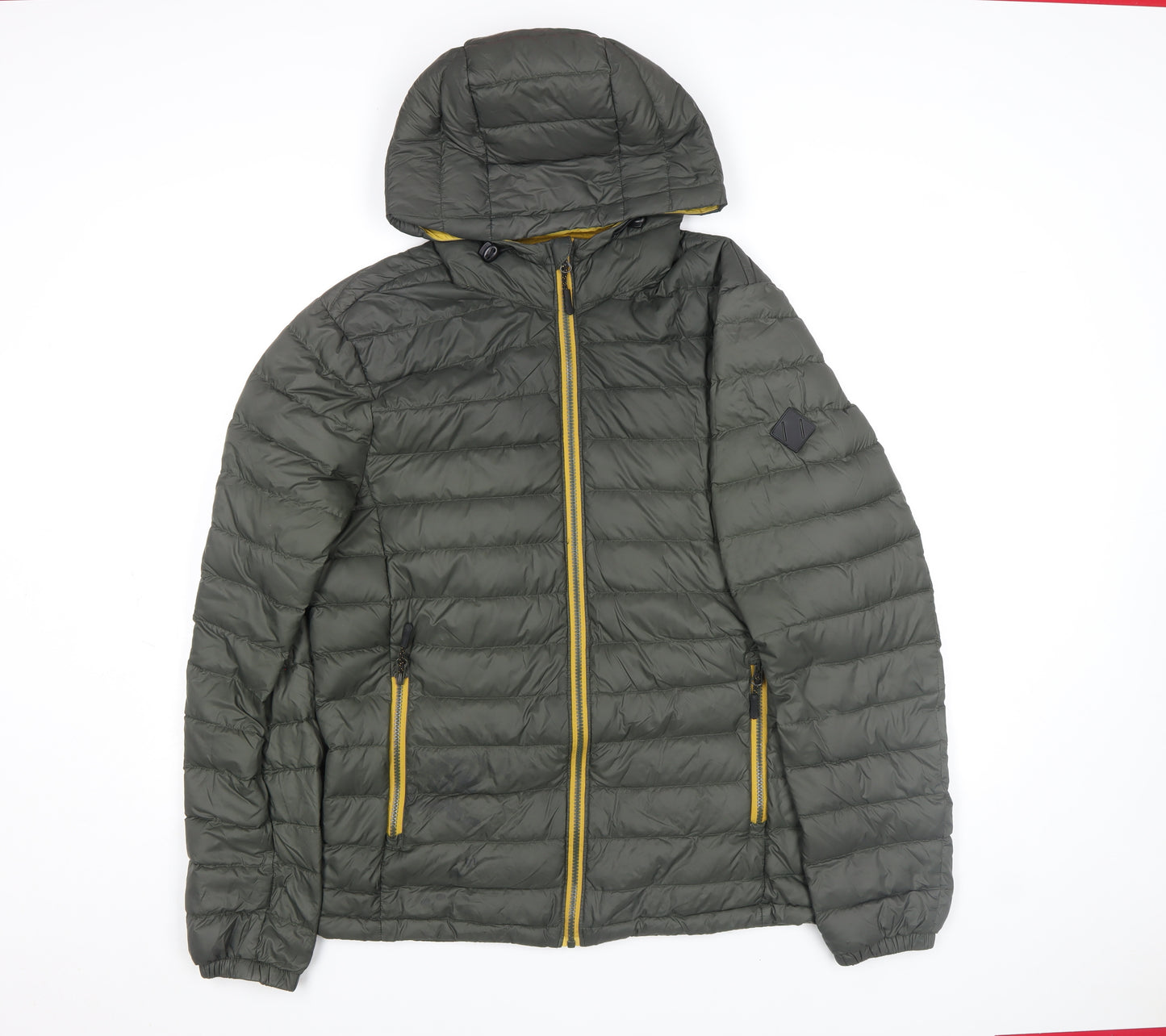 Next Men's Green Puffer Jacket Hooded Medium Down Lightweight