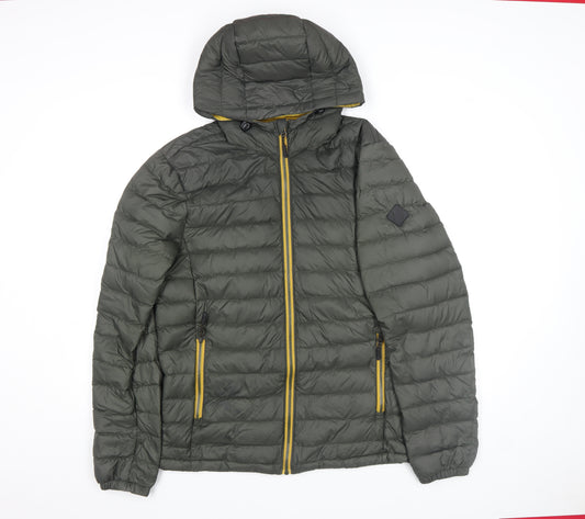 Next Men's Green Puffer Jacket Hooded Medium Down Lightweight