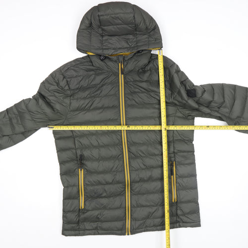 Next Men's Green Puffer Jacket Hooded Medium Down Lightweight