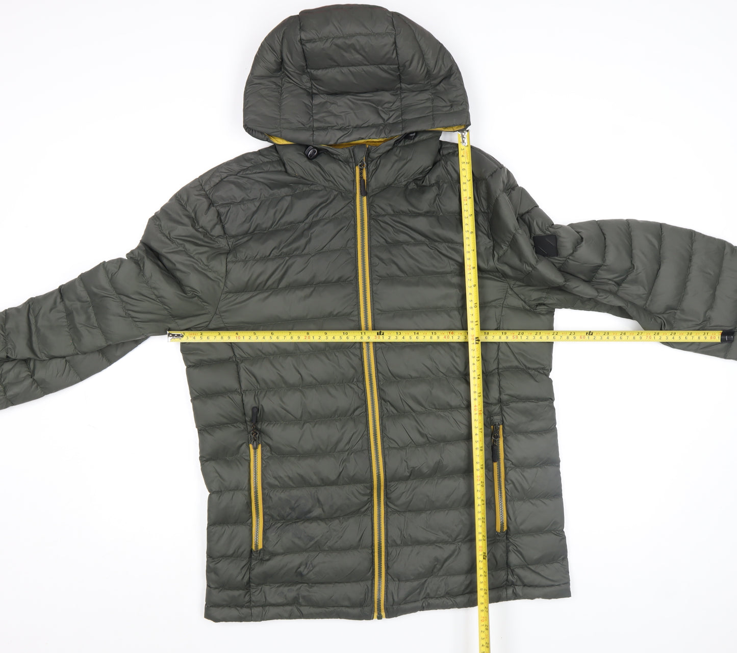 Next Men's Green Puffer Jacket Hooded Medium Down Lightweight