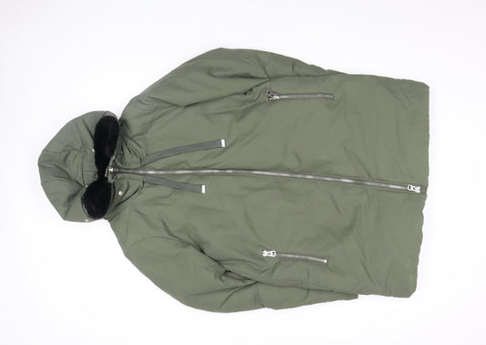 ZARA Women Green Long Hooded Puffer Coat Size 12