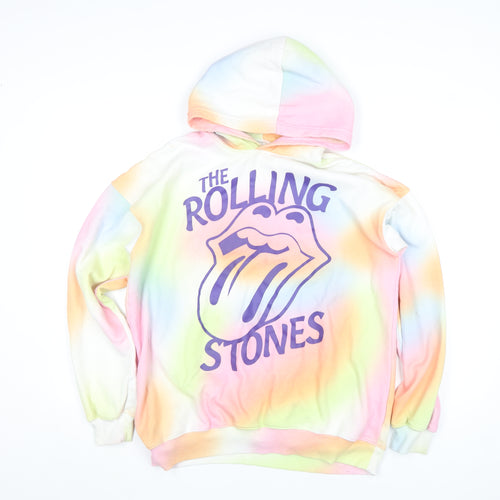 H&M Women’s Multicoloured Rolling Stones Tie Dye Pullover Hoodie Size 14Y