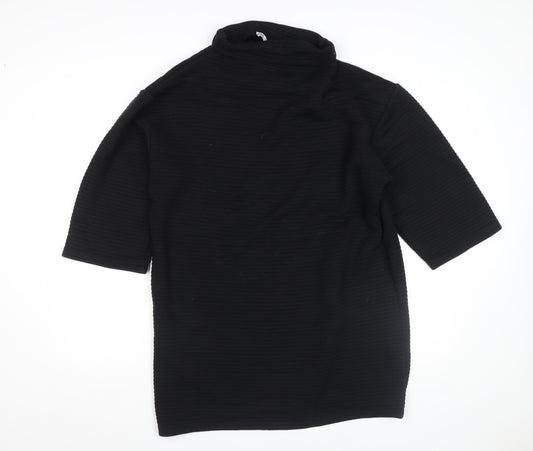 Zara Women's Black Roll Neck Ribbed Jersey Top Size M 3/4 Sleeve