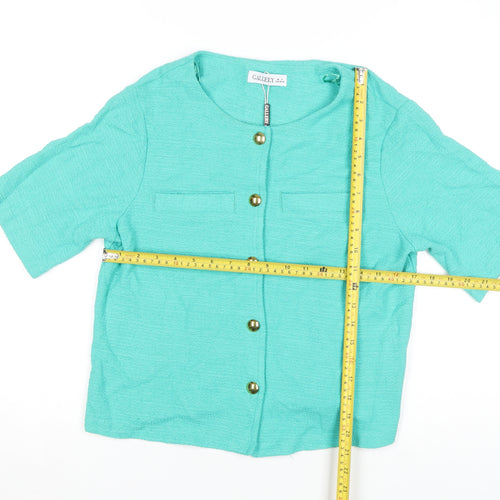 Gallery Women Green Short Sleeve Cotton Blazer Size S