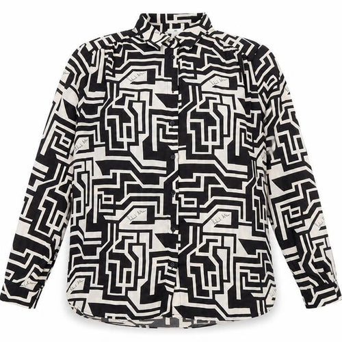 H&M Women’s Black Geometric Button-Up Shirt Size 14 Long Sleeve Polyester