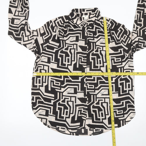 H&M Women’s Black Geometric Button-Up Shirt Size 14 Long Sleeve Polyester