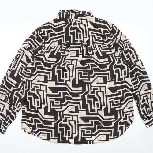 H&M Women’s Black Geometric Button-Up Shirt Size 14 Long Sleeve Polyester