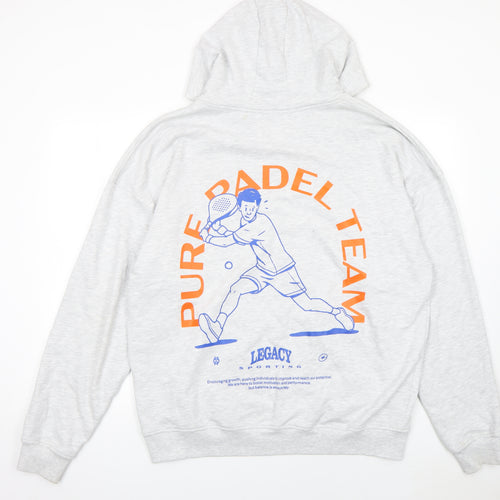 Legacy Studios Men Grey Full Zip Hoodie L Graphic Print Padel Team