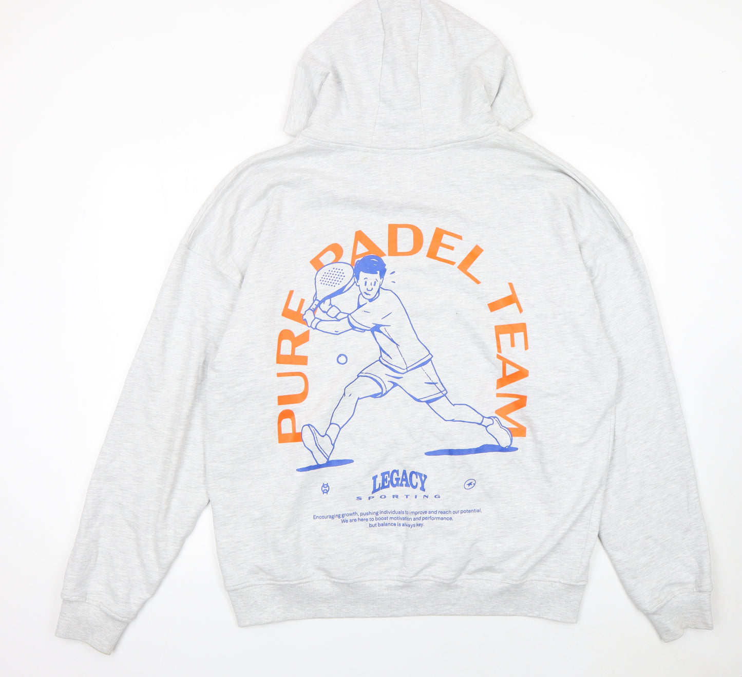 Legacy Studios Men Grey Full Zip Hoodie L Graphic Print Padel Team