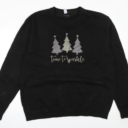 Lipsy Women Black XXL Pullover Christmas Sweatshirt Glitter Trees