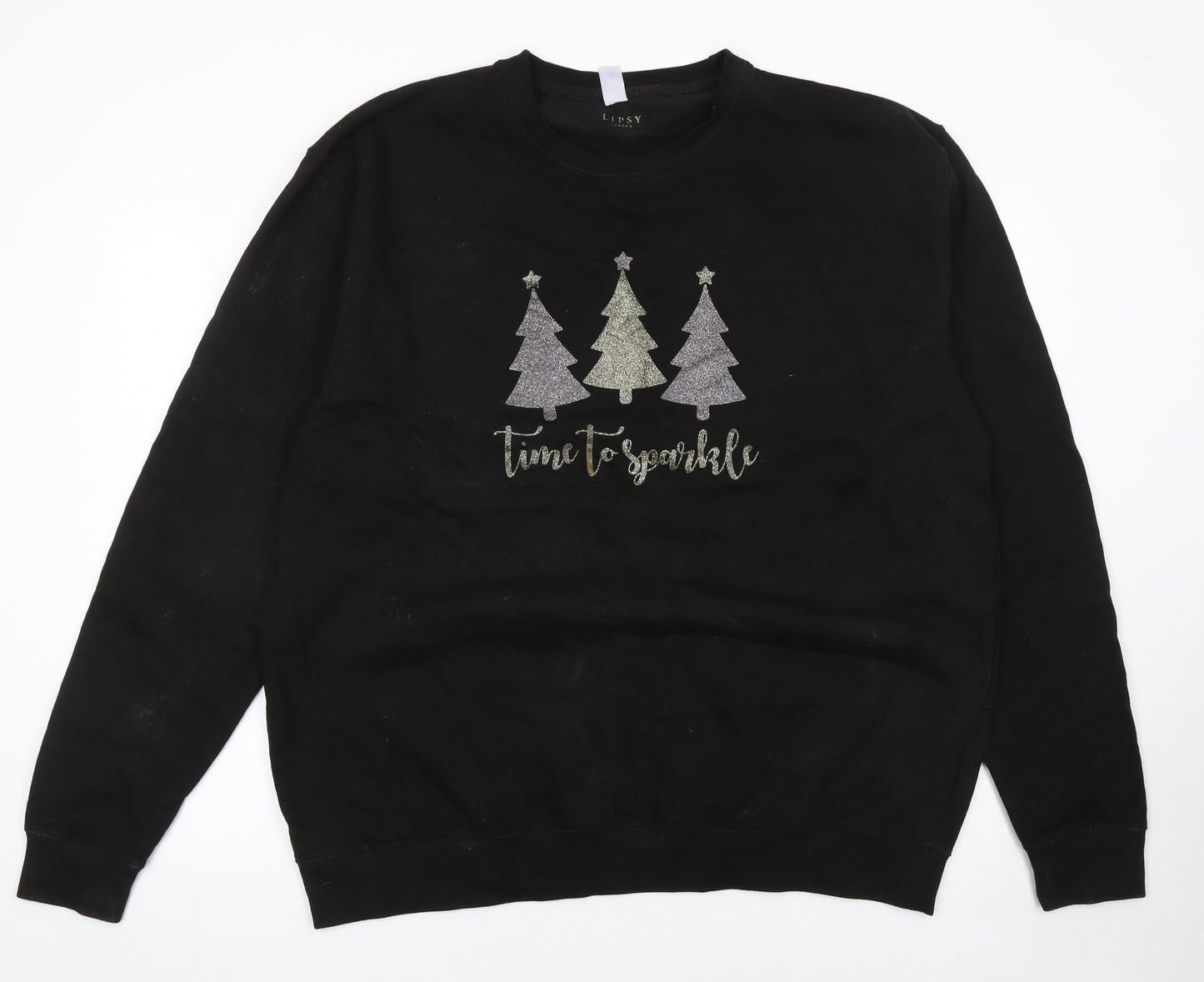 Lipsy Women Black XXL Pullover Christmas Sweatshirt Glitter Trees