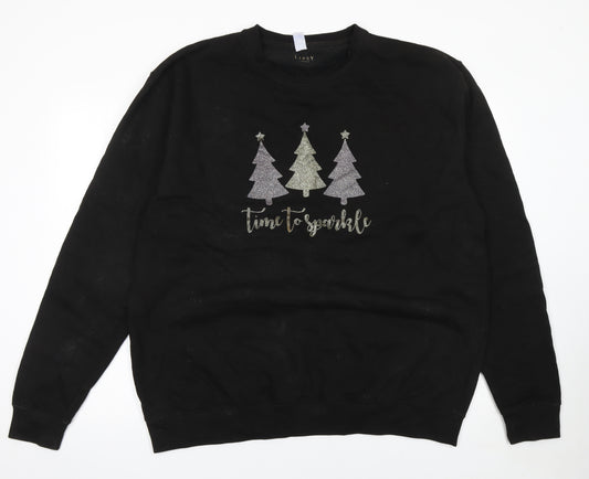 Lipsy Women Black XXL Pullover Christmas Sweatshirt Glitter Trees