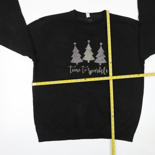 Lipsy Women Black XXL Pullover Christmas Sweatshirt Glitter Trees