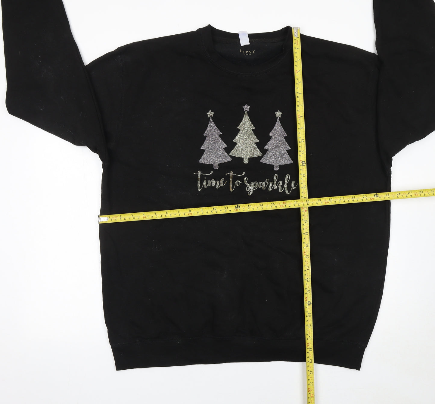 Lipsy Women Black XXL Pullover Christmas Sweatshirt Glitter Trees
