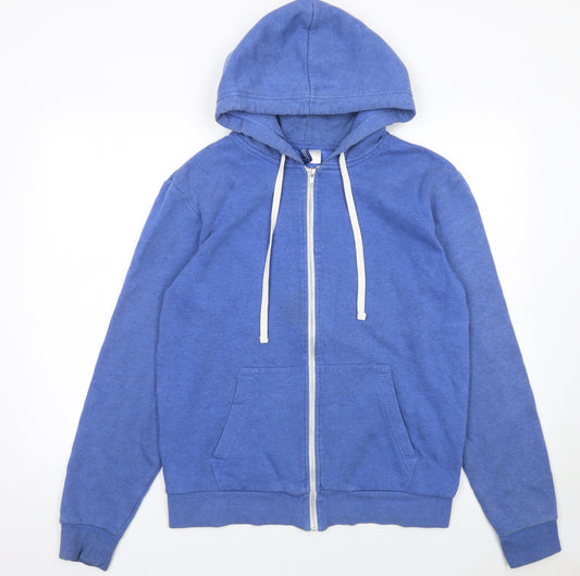 H&M Men Blue Full Zip Hoodie Size M Cotton Blend Sweatshirt
