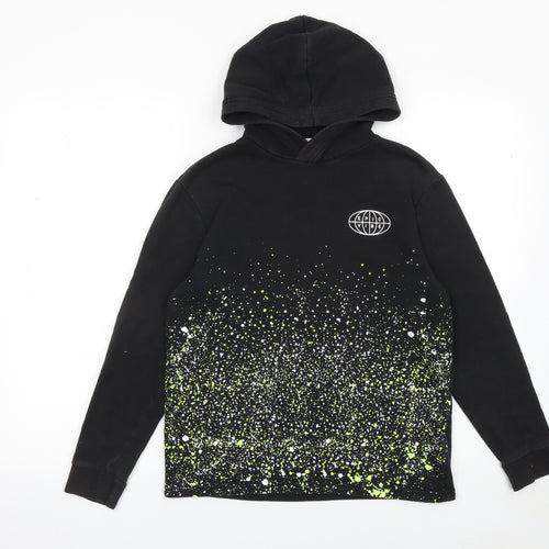 H&M Boys Black Hoodie 10-12 Years Cotton Blend Graphic Print Pullover