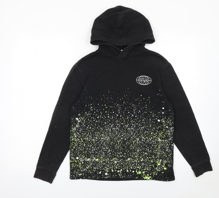 H&M Boys Black Hoodie 10-12 Years Cotton Blend Graphic Print Pullover