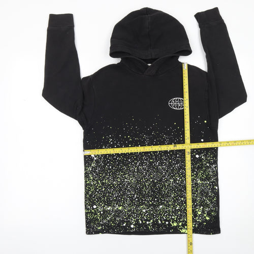 H&M Boys Black Hoodie 10-12 Years Cotton Blend Graphic Print Pullover