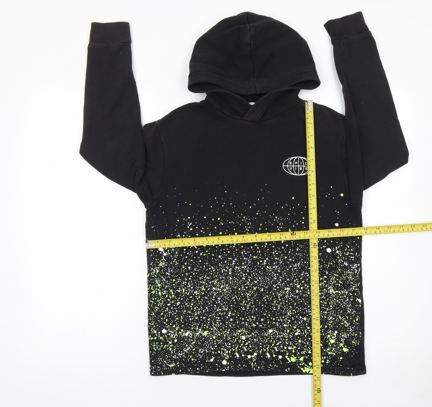 H&M Boys Black Hoodie 10-12 Years Cotton Blend Graphic Print Pullover