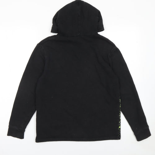 H&M Boys Black Hoodie 10-12 Years Cotton Blend Graphic Print Pullover