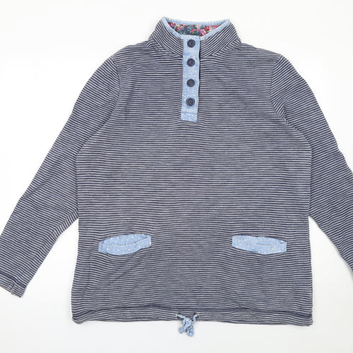 Marks and Spencer Women Blue Stripe Henley Sweatshirt Size L Cotton Blend