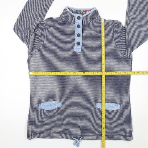 Marks and Spencer Women Blue Stripe Henley Sweatshirt Size L Cotton Blend