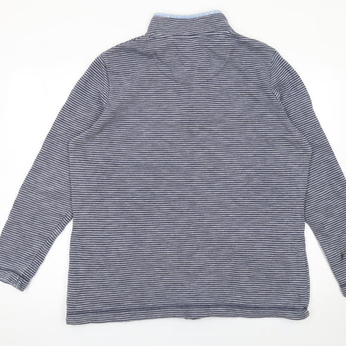 Marks and Spencer Women Blue Stripe Henley Sweatshirt Size L Cotton Blend