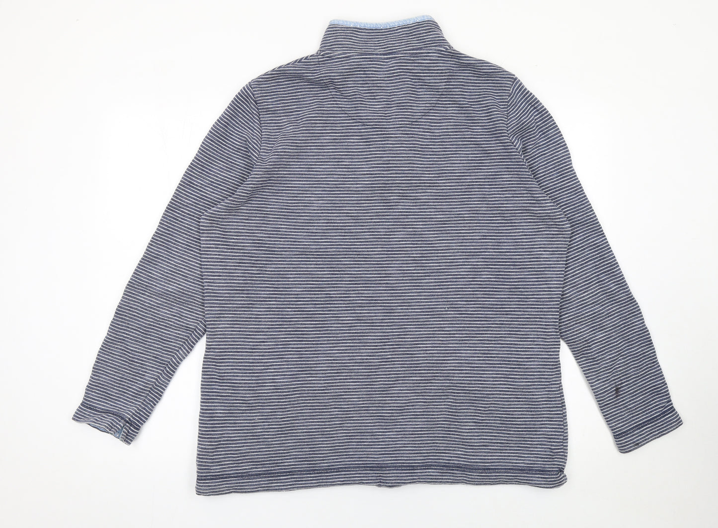 Marks and Spencer Women Blue Stripe Henley Sweatshirt Size L Cotton Blend