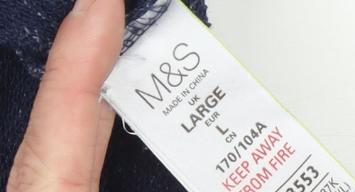 Marks and Spencer Women Blue Stripe Henley Sweatshirt Size L Cotton Blend