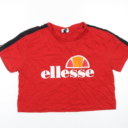 Ellesse Womens Red Cropped Logo T-Shirt UK 12 Short Sleeve Casual