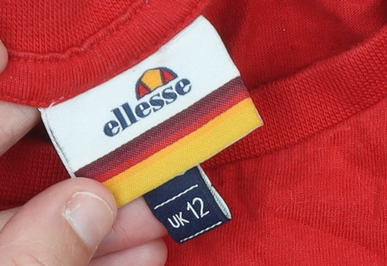 Ellesse Womens Red Cropped Logo T-Shirt UK 12 Short Sleeve Casual