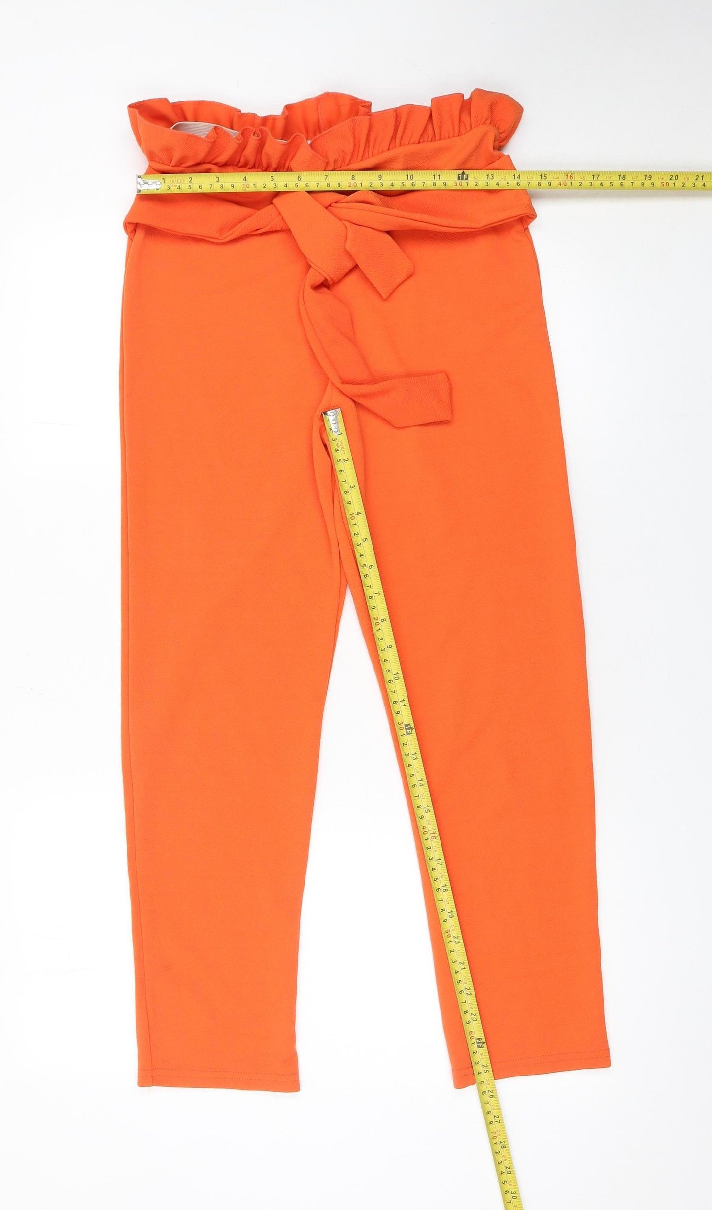 PrettyLittleThing Women’s Orange Size 12 Paperbag Tapered Trousers
