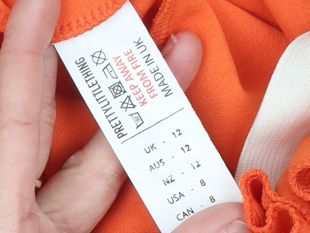 PrettyLittleThing Women’s Orange Size 12 Paperbag Tapered Trousers