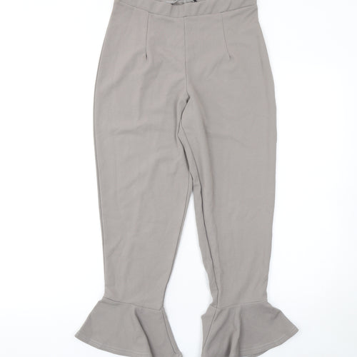 PrettyLittleThing Women’s Beige Cropped Flared Jersey Trousers Size 12