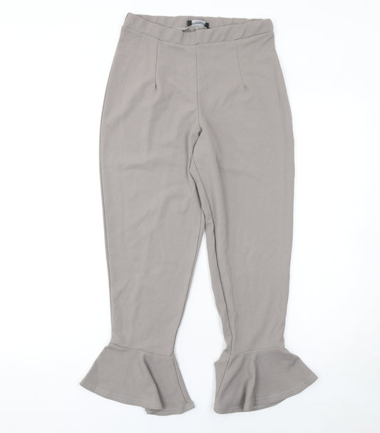 PrettyLittleThing Women’s Beige Cropped Flared Jersey Trousers Size 12