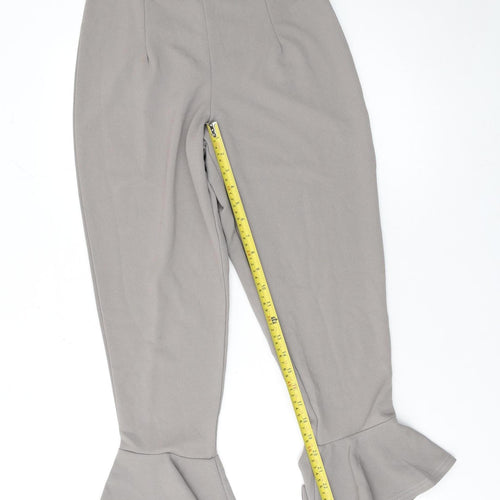 PrettyLittleThing Women’s Beige Cropped Flared Jersey Trousers Size 12