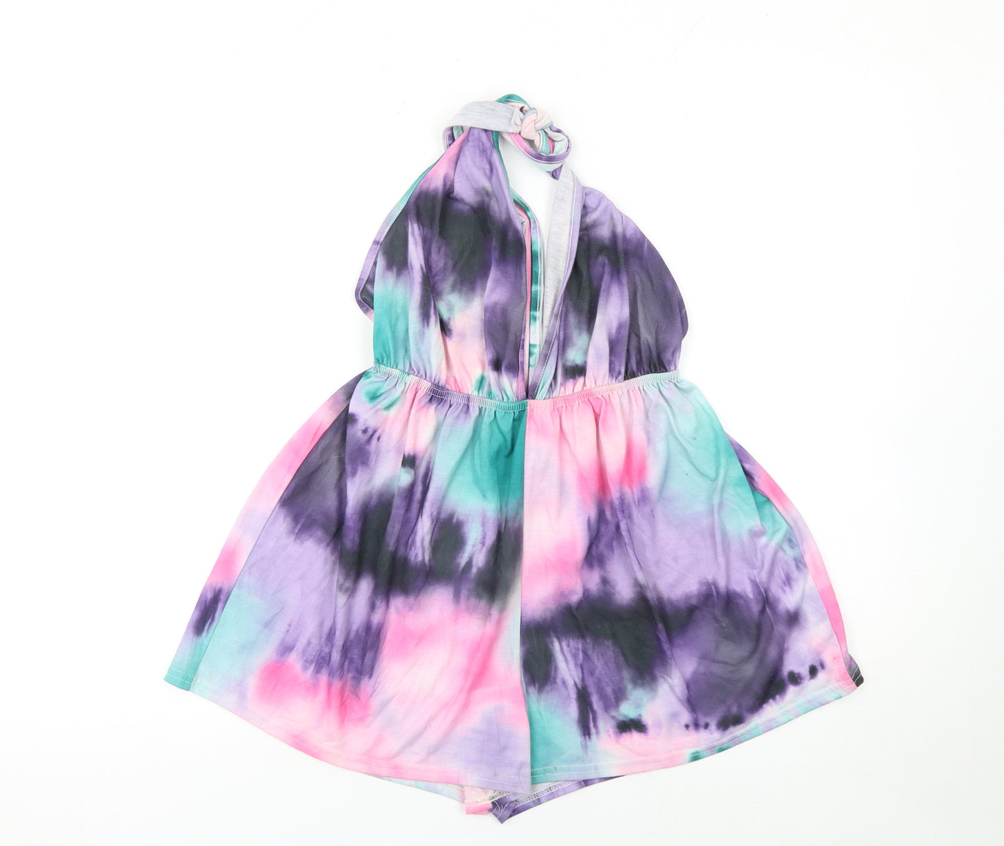 PrettyLittleThing Women's Multicoloured Tie Dye Halterneck Playsuit Size 12