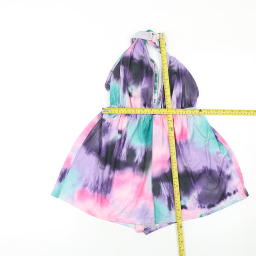 PrettyLittleThing Women's Multicoloured Tie Dye Halterneck Playsuit Size 12