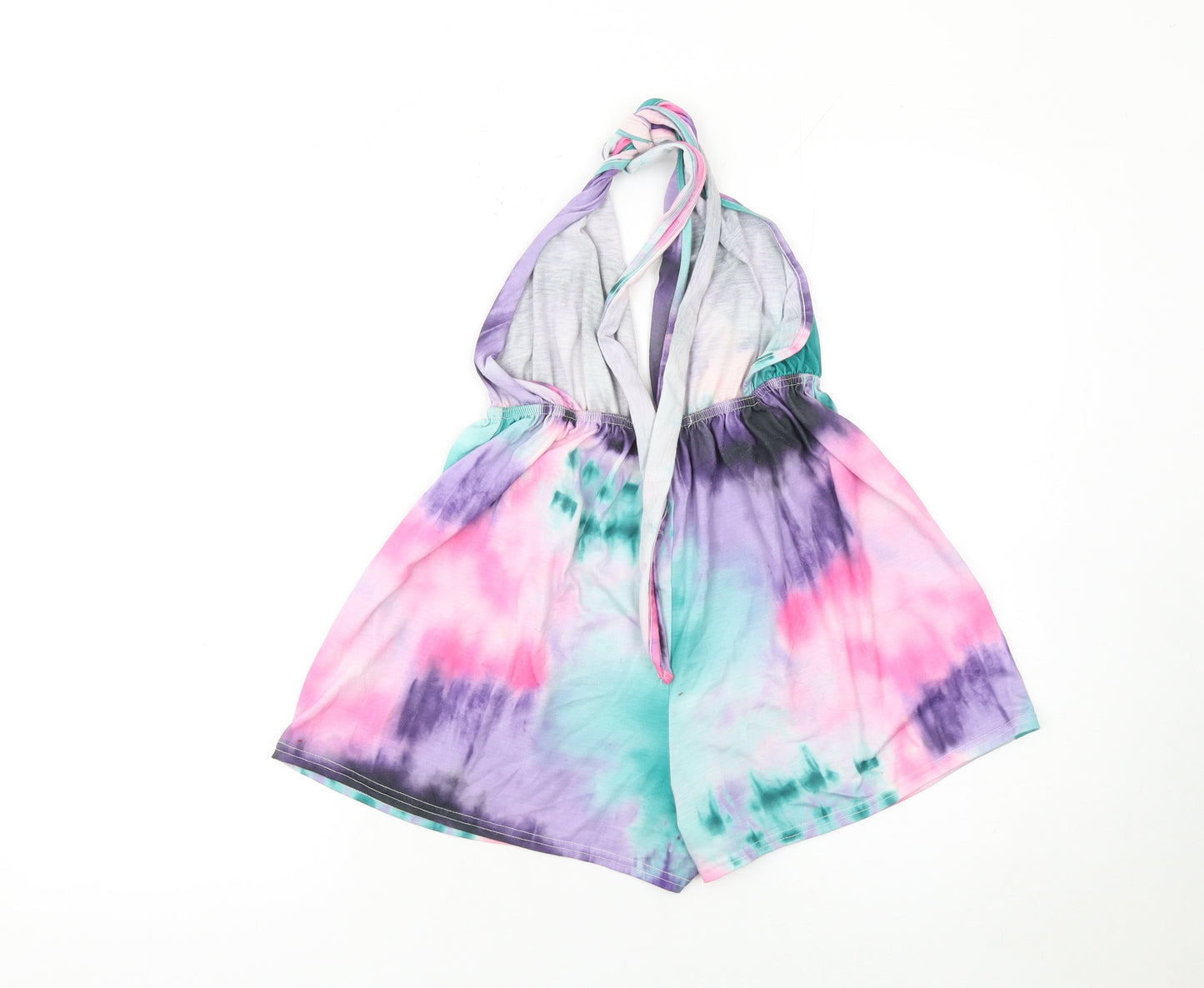 PrettyLittleThing Women's Multicoloured Tie Dye Halterneck Playsuit Size 12