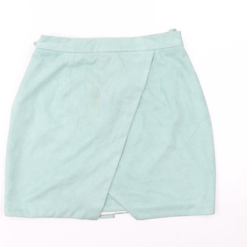 River Island Women Green Size 8 Wrap Knee Length Suede Look Skirt