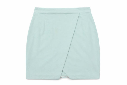 Front view of River Island Women Green, size 8, Wrap Knee Length Suede Look Skirt