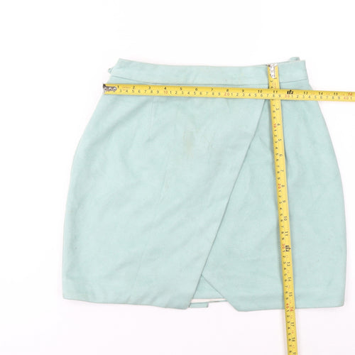 River Island Women Green Size 8 Wrap Knee Length Suede Look Skirt