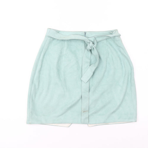 River Island Women Green Size 8 Wrap Knee Length Suede Look Skirt
