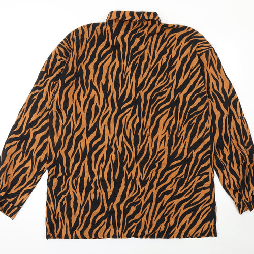 PrettyLittleThing Womens Brown Black Animal Print Long Sleeve Button-Up Shirt Size 12