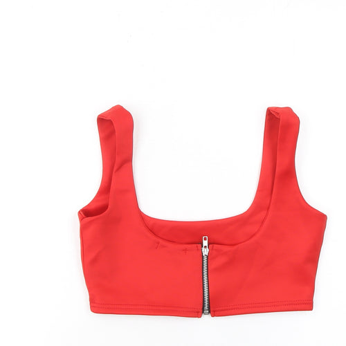 Pretty Little Thing Women's Red Cropped Zip Tank Top Size 10