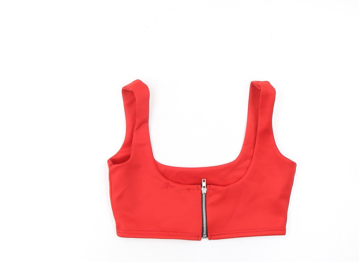 Pretty Little Thing Women's Red Cropped Zip Tank Top Size 10