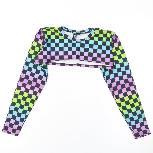 GoGuy Clothing Women's Multicoloured Check Cropped Long Sleeve Top Size M