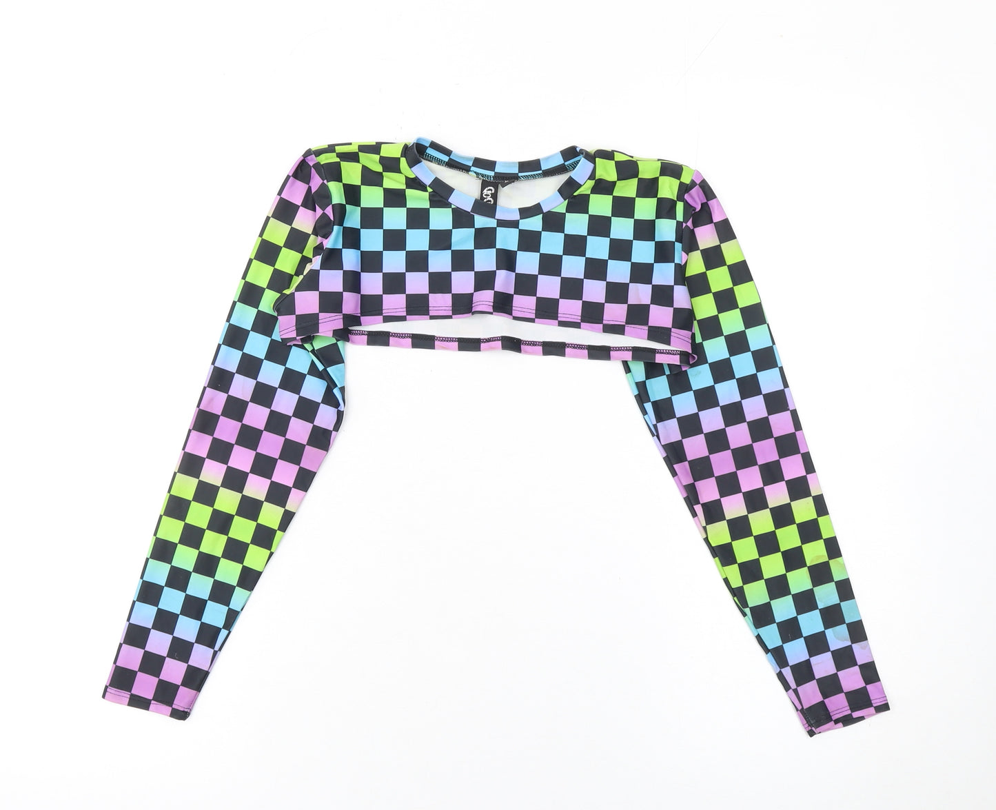 GoGuy Clothing Women's Multicoloured Check Cropped Long Sleeve Top Size M