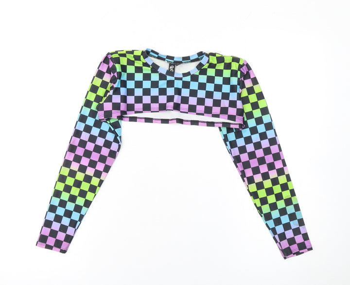GoGuy Clothing Women's Multicoloured Check Cropped Long Sleeve Top Size M