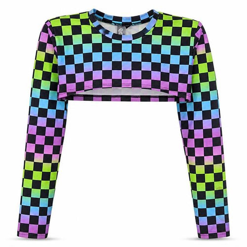 GoGuy Clothing Women's Multicoloured Check Cropped Long Sleeve Top Size M